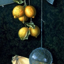 Fünf Zitronen und eine Glaskugel, Eitempera und Öl auf Holzplatte, 2003, 40x30 cm