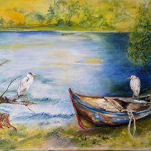 Verlassenes Boot .. Rastplatz für Fischreiher Acryl 50x70