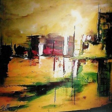 STADT AM ABEND, Acryl auf Leinwand, 60x80