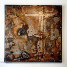 „Frau Adele reitet den Stier” Rost auf Stahlblech, 120x120 cm, 2002