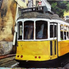 Straßenbahn Lissabon. Nach eigenem Foto.Öl 30x40cm