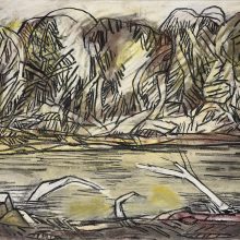 Ufer, 2021, Kohle, Pigment auf Papier, 50 x 65,5 cm