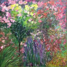 Rosensommer, 2018, Acryl/Ölpastellkreide auf Leinwand, 80 x 80 cm