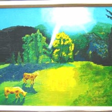 Erleuchtete Kühe, (Apfel die Dritte), Leinwand, 113x83 cm